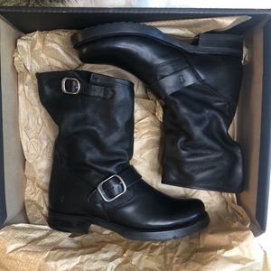 Black Leather Short Veronica Boots- Size 6.5